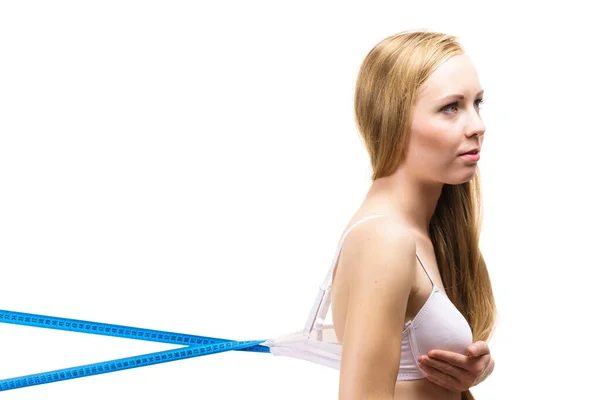 Medir Tamaño Del Sujetador Concepto Ajuste Perfecto Mujer Con Sostén —  Fotos de Stock