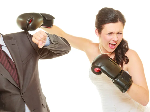 Conflict Relationship Concept Married Couple Fighting Each Other Woman Wearing — Stock Photo, Image