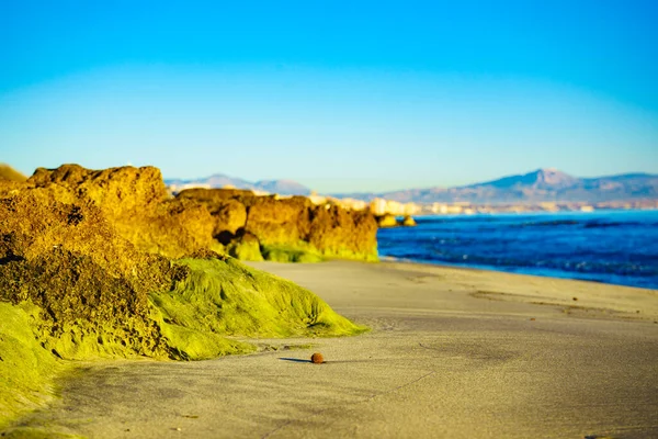 Landschap Aan Zee Spaanse Strand Rotsachtige Kust Middellandse Zee Alicante — Stockfoto