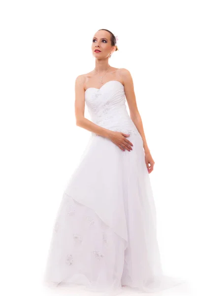 Wedding Day Full Length Young Attractive Romantic Bride White Gown — Stock Photo, Image