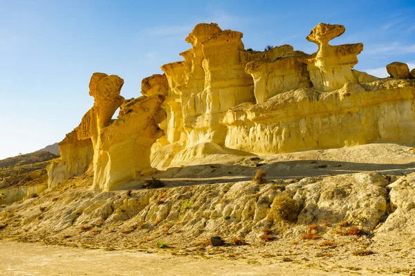 Enchanted City Bolnuevo Mazarron Yellow Sandstone Shapes Rock Erosion Formations — Stock Photo, Image