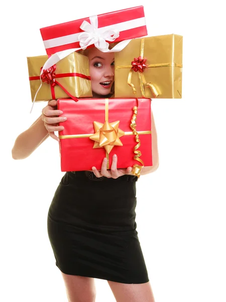 Holidays love happiness concept - girl with gift boxes — Stock Photo, Image