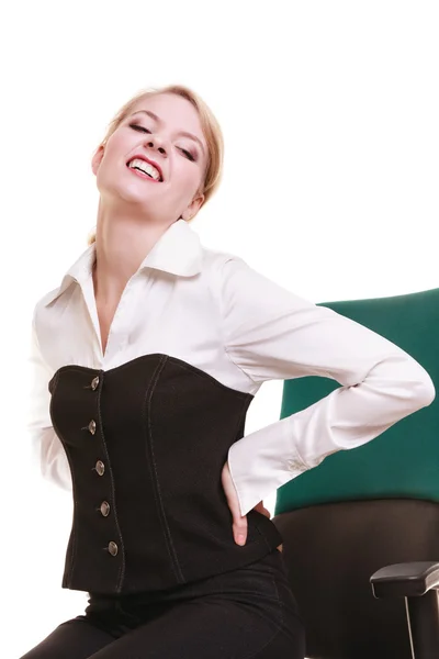 Businesswoman with backache back pain isolated — Stock Photo, Image