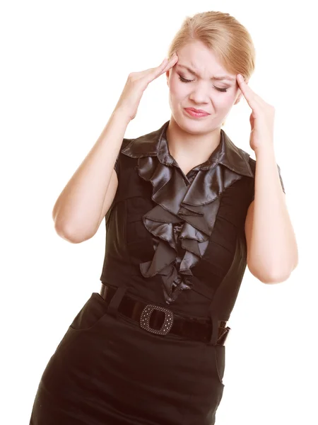 Hoofdpijn. Vrouw die lijdt aan hoofdpijn geïsoleerd. — Stockfoto