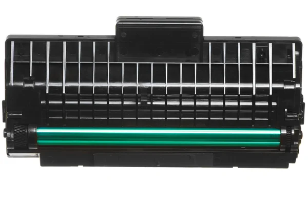 Zwarte groene cartridge geïsoleerd op wit. communicatieapparatuur. — Stockfoto