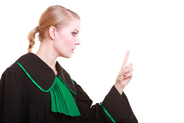 Anwältin im klassischen Polierkleid wedelt mit dem Finger — Stockfoto