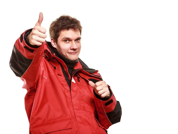 Young man sailor in red wind jacket. Sailing. — Stock Photo, Image