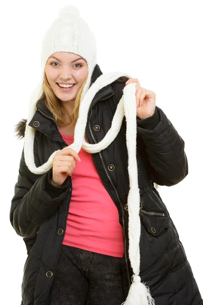 Férias de inverno. Menina alegre em roupas quentes . — Fotografia de Stock