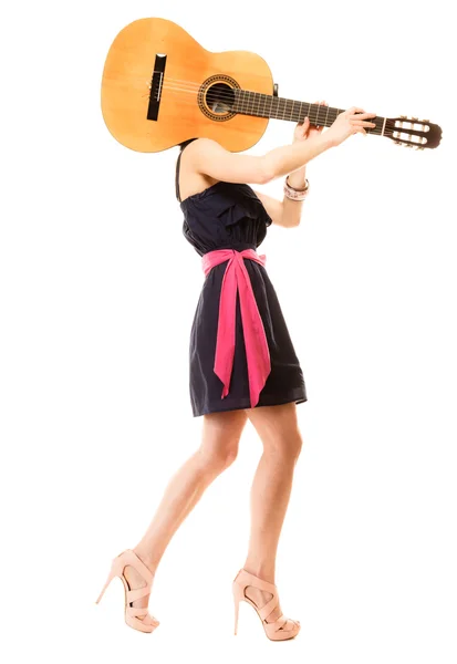 Music lover, summer girl with guitar isolated — Stock Photo, Image