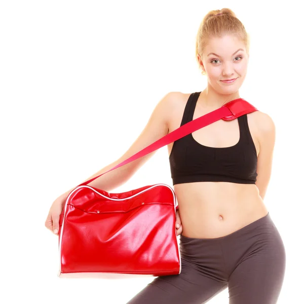 Sport. Fitness ragazza sportiva in abbigliamento sportivo con borsa da palestra — Foto Stock