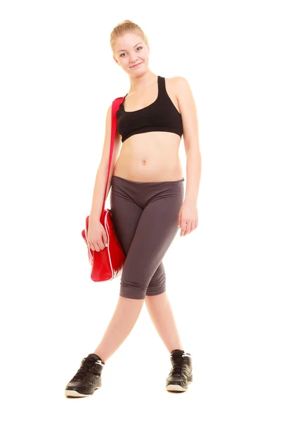 Sport. Fitness-Sportlerin in Sportbekleidung mit Turntasche — Stockfoto