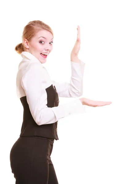 Businesswoman showing blank copy space — Stock Photo, Image