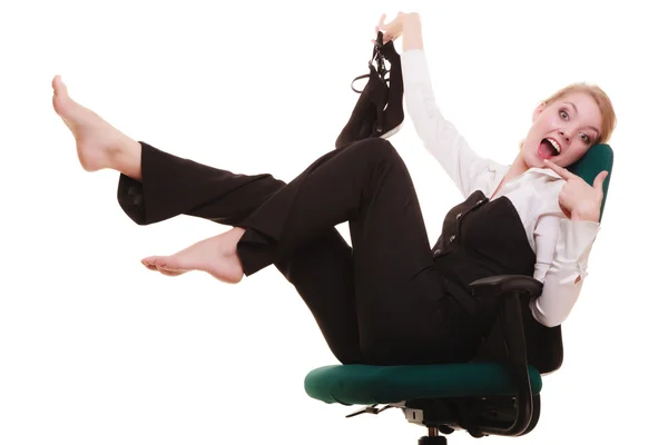 Forretningsdame som slapper av på stolen – stockfoto