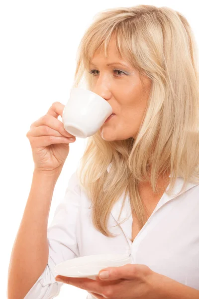 Mature woman drinking tea — Stock Photo, Image