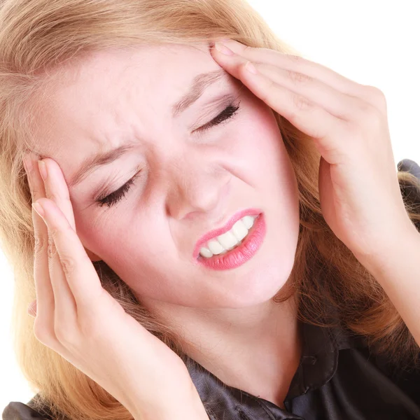 Vrouw hoofd pijn lijden — Stockfoto