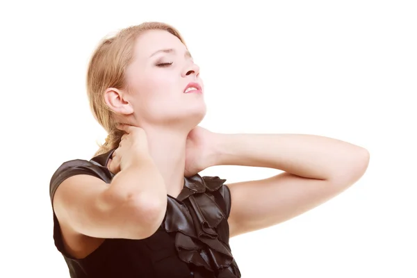 Mujer sufriendo de dolor de espalda — Foto de Stock