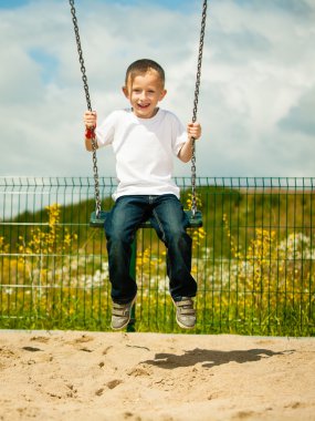 Little boy having fun on swing clipart