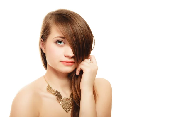Girl with golden necklace — Stock Photo, Image