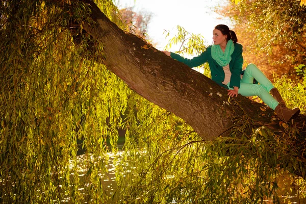 秋の公園でリラックスした女性. — ストック写真