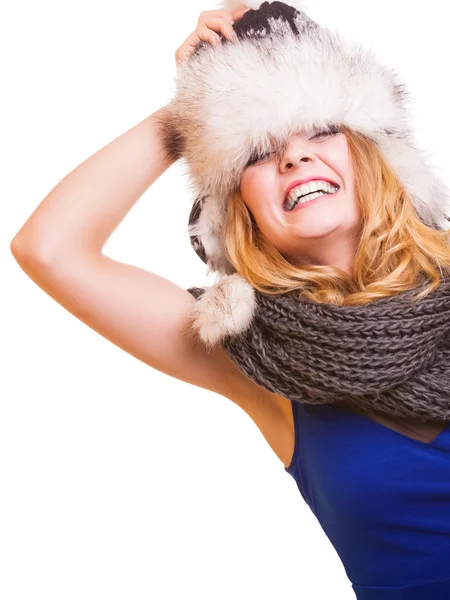 Fashion girl in fur hat — Stock Photo, Image