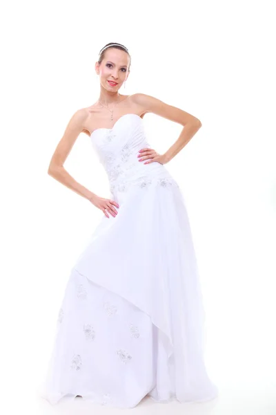 白いドレスの魅力的な花嫁有吸引力的新娘穿白色连衣裙 — 图库照片