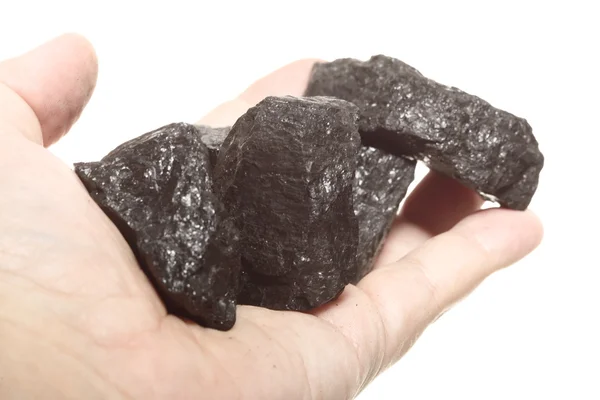 Coal lump in male hand — Stock Photo, Image