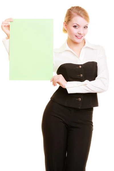 Businesswoman holding blank banner — Stock Photo, Image
