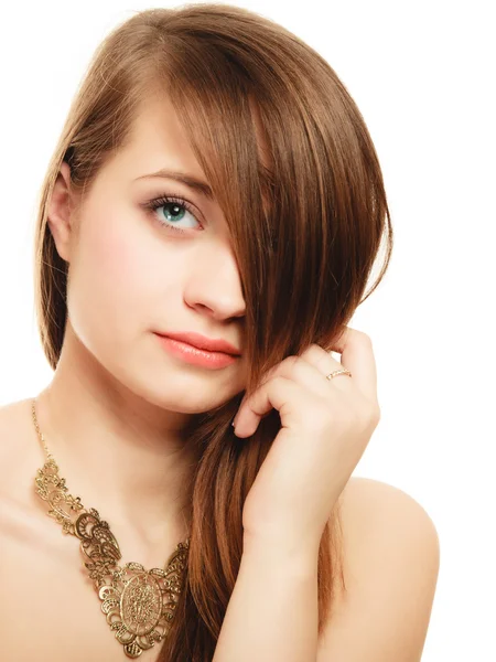 Girl in golden necklace — Stock Photo, Image