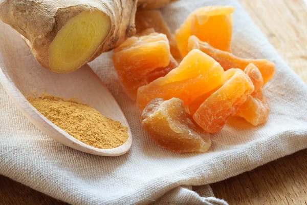 Candied fresh and ground ginger — Stock Photo, Image