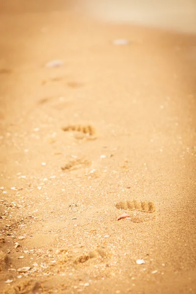 Huellas en arena en la playa —  Fotos de Stock