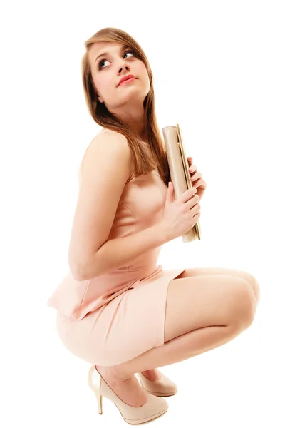 Girl in dress with handbag — Stock Photo, Image