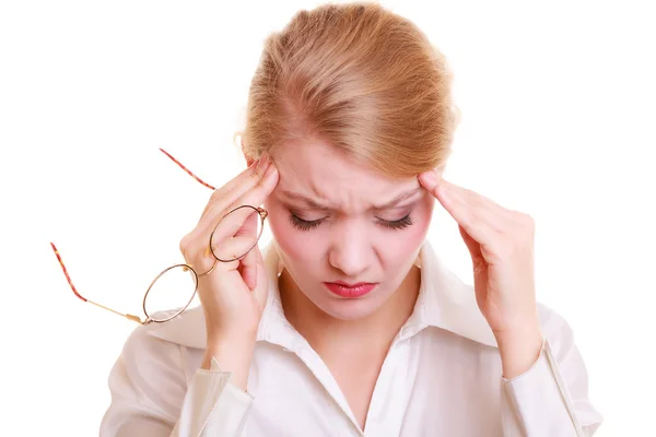 Vrouw hoofd pijn lijden — Stockfoto