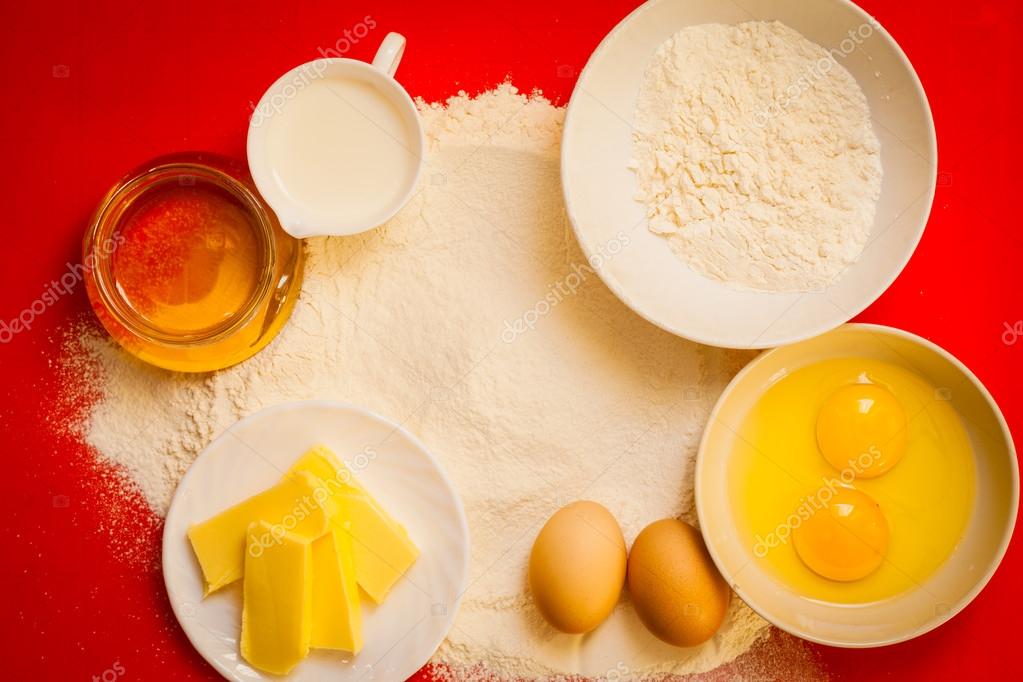Bake ingredients and kitchen tools Stock Photo by ©Voyagerix 55928167