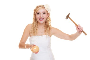 Bride with hammer and piggy bank clipart