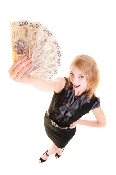 Billete de mujer de negocios en posesión de moneda — Foto de Stock