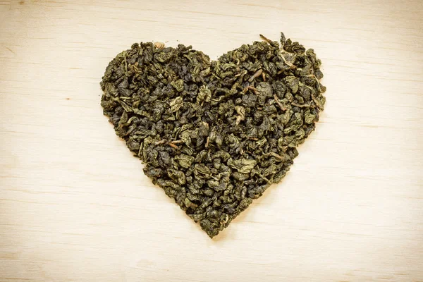 绿茶叶心形 — 图库照片