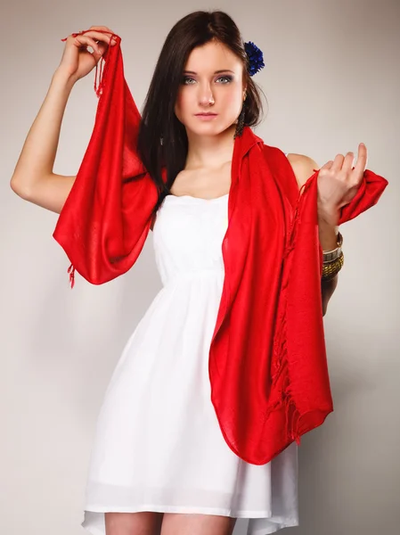 Woman in white dress with shawl — Stock Photo, Image