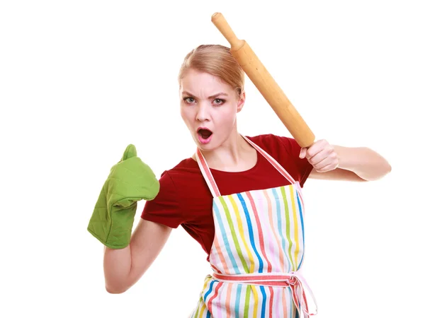 Housewife holds rolling pin — Stock Photo, Image