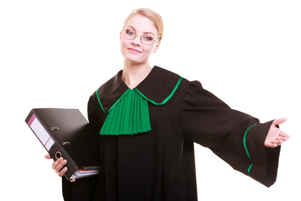 Woman lawyer wearing gown with folder — Stock Photo, Image