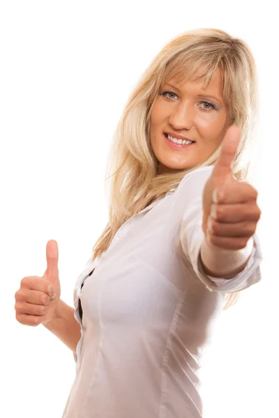 Woman giving thumbs up — Stock Photo, Image