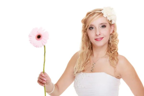 Happy bride with flower — Stockfoto