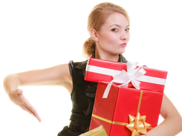 Menina com caixas de presente — Fotografia de Stock