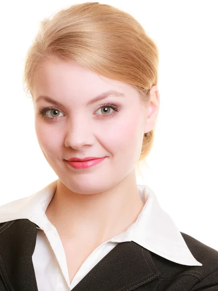 Junge blonde Geschäftsfrau lächelt — Stockfoto