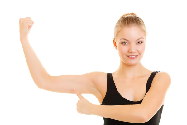 Fit woman showing muscles. — Stock Photo, Image