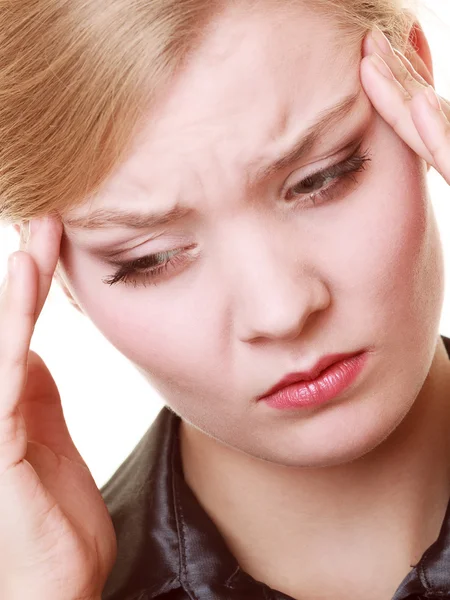 Headache. Woman suffering from head pain isolated. — Stock Photo, Image