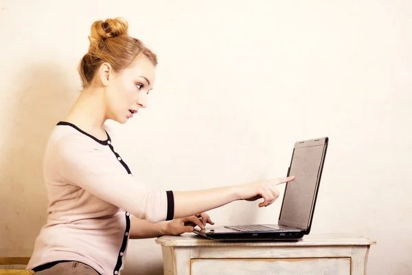 Businesswoman touching screen of computer — Stock Photo, Image