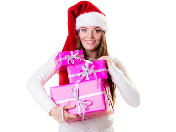 Woman holding gift boxes — Stock Photo, Image