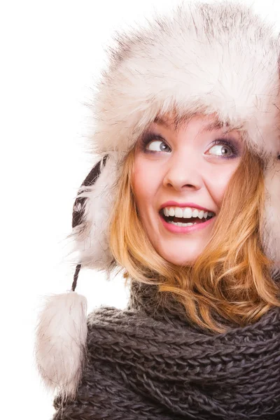 Girl in fur hat posing — Stock Photo, Image