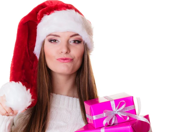 Frau mit rosa Geschenkschachteln — Stockfoto