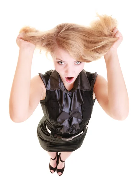 Mujer gritando y tirando del pelo — Foto de Stock